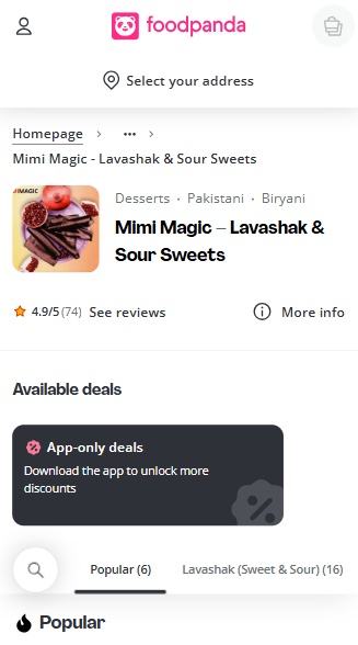 Ordering Mimi Magic on the foodpanda app